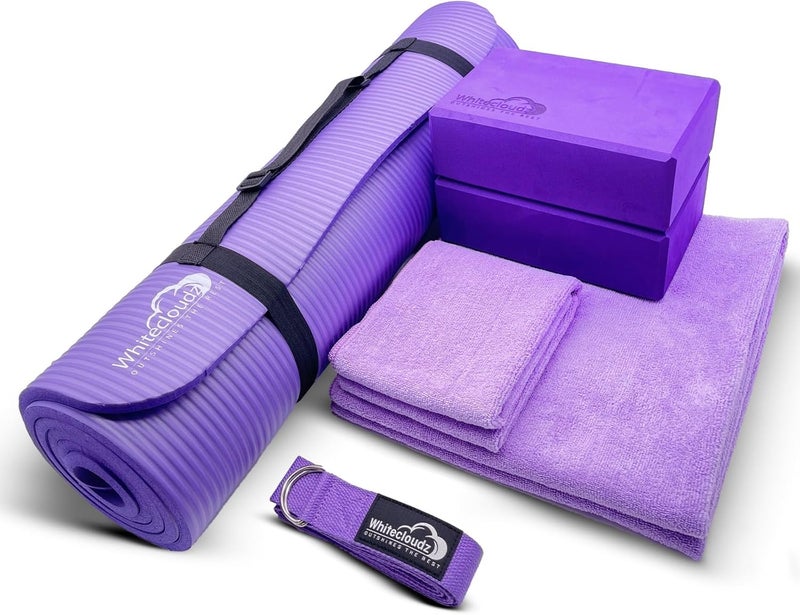 WHITECLOUDZ Yoga kit, 7-Piece Yoga Mat Set for Home Workouts, Thick Yoga Mat, Yoga Blocks, Strap, Yoga Towels & Carrying Bag, Exercise Mat with Yoga Equipment for Women & Men, Enhance Yoga Practice - Image 1
